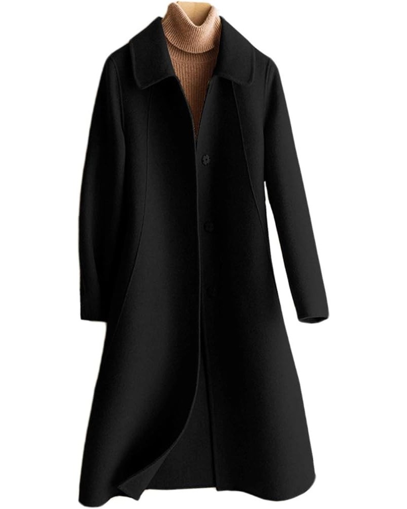 Women's Winter Casual Lapel Single Breasted Mid-Long Wool Blend Pea Coat Black $32.39 Coats