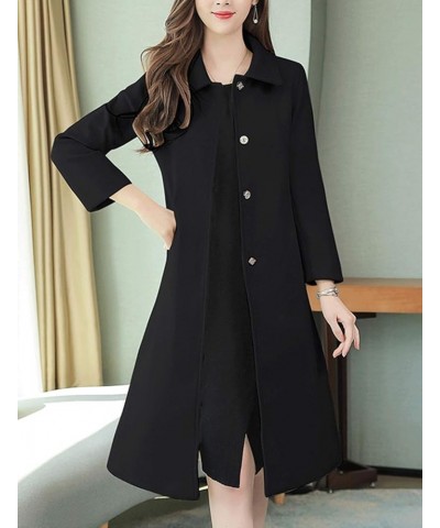 Women's Winter Casual Lapel Single Breasted Mid-Long Wool Blend Pea Coat Black $32.39 Coats