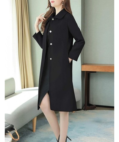 Women's Winter Casual Lapel Single Breasted Mid-Long Wool Blend Pea Coat Black $32.39 Coats