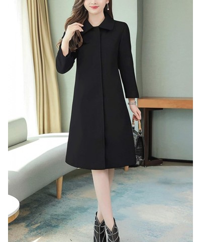 Women's Winter Casual Lapel Single Breasted Mid-Long Wool Blend Pea Coat Black $32.39 Coats