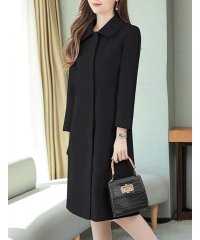 Women's Winter Casual Lapel Single Breasted Mid-Long Wool Blend Pea Coat Black $32.39 Coats