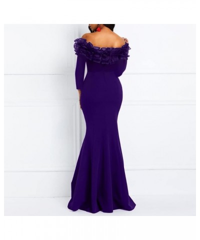 Floor-Length Long Sleeve Off Shoulder Plain Women's Maxi Dress Bodycon Dress Purple $21.56 Dresses