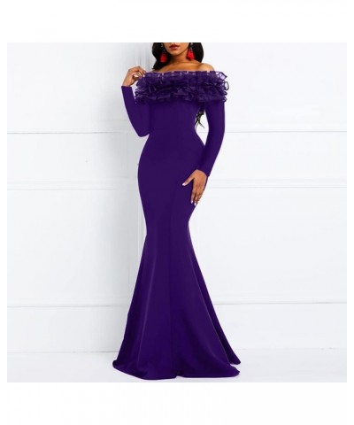 Floor-Length Long Sleeve Off Shoulder Plain Women's Maxi Dress Bodycon Dress Purple $21.56 Dresses