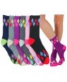 Women's Pack of 6 or 12 Fashion Printed Crew Socks 6 Pair Pack: Simple Argyle $10.99 Socks