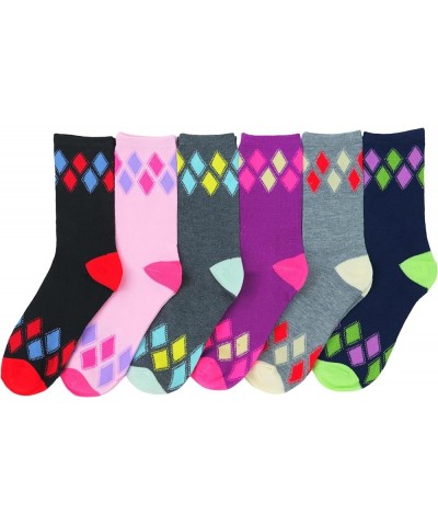 Women's Pack of 6 or 12 Fashion Printed Crew Socks 6 Pair Pack: Simple Argyle $10.99 Socks