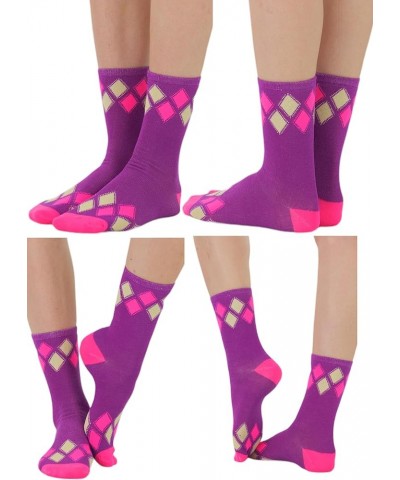 Women's Pack of 6 or 12 Fashion Printed Crew Socks 6 Pair Pack: Simple Argyle $10.99 Socks