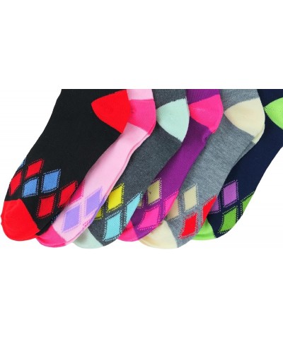 Women's Pack of 6 or 12 Fashion Printed Crew Socks 6 Pair Pack: Simple Argyle $10.99 Socks