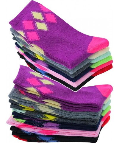 Women's Pack of 6 or 12 Fashion Printed Crew Socks 6 Pair Pack: Simple Argyle $10.99 Socks