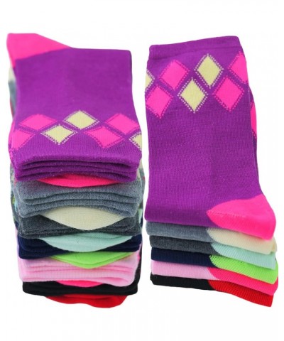 Women's Pack of 6 or 12 Fashion Printed Crew Socks 6 Pair Pack: Simple Argyle $10.99 Socks