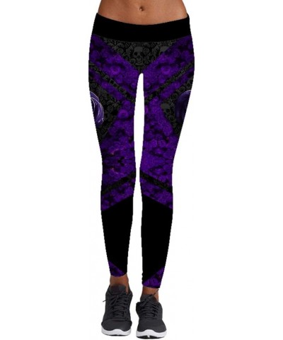 Women's High Waist Skull Printted Ankle Elastic Tights Legging I-purple Flowers $9.72 Others