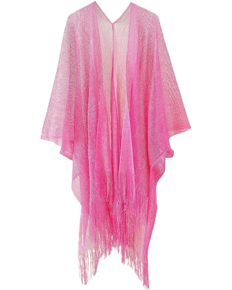 Women's Light Cover Up Shiny Beach Bikini Cover Up Shiny Sexy Swimming Sheer Soft Fringed Sun Protection Beachwear Rose 01 $1...