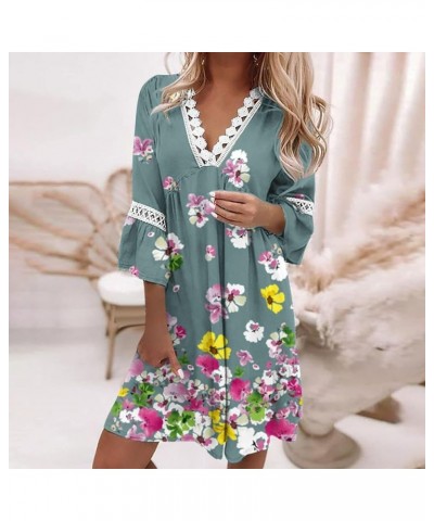 Women's Summer Dresses Fashion V-Neck Printed Lace Patchwork Bohemian Casual Resort Dress Party Dresses 2023 7-gray $11.99 Dr...