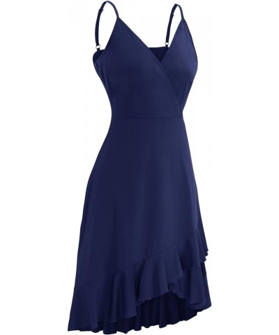 Womens Summer Floral Wrap V Neck Adjustable Spaghetti Casual Ruffle Dress Spaghetti Strap Navy $15.50 Dresses