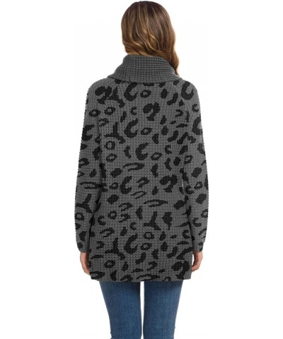 Women's Solid Color Chunky Button Pullover Sweater Turtle Cowl Neck Asymmetric Hem Knit Sweater 18-leopard Dark Gray $19.03 S...