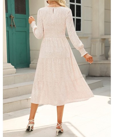 Womens Spring Dresses 2024 Winter Long Sleeve Smocked Bodice and Cuffs Boho Floral Tiered Midi Dress with Pockets Beige $13.7...