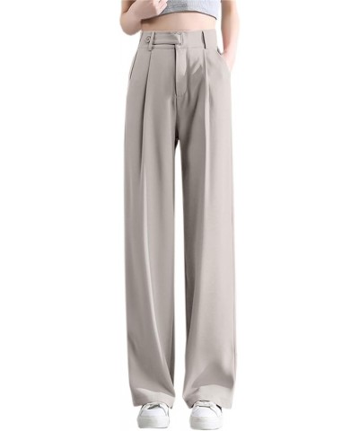 Women's Half Elastic Waist Straight Leg Trousers Office Dress Pants, X-Small - X-Large Light Gray $19.36 Pants