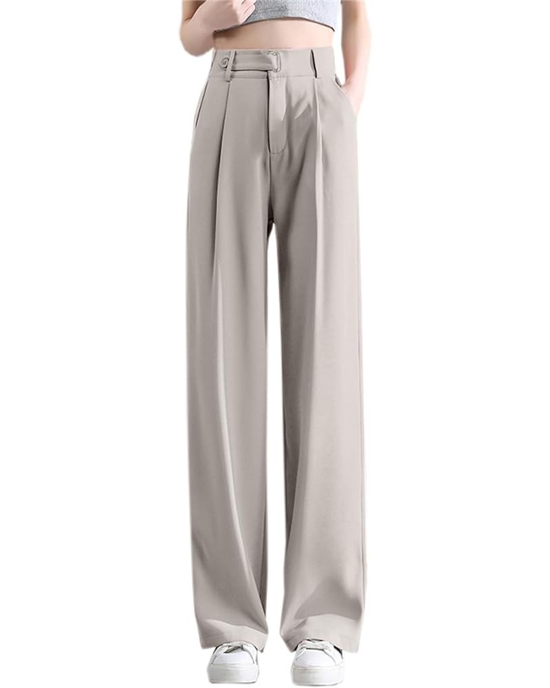 Women's Half Elastic Waist Straight Leg Trousers Office Dress Pants, X-Small - X-Large Light Gray $19.36 Pants