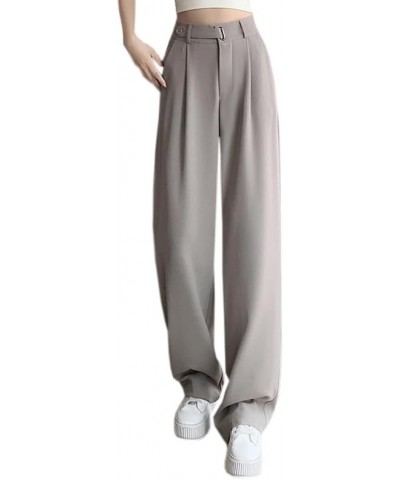 Women's Half Elastic Waist Straight Leg Trousers Office Dress Pants, X-Small - X-Large Light Gray $19.36 Pants