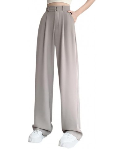 Women's Half Elastic Waist Straight Leg Trousers Office Dress Pants, X-Small - X-Large Light Gray $19.36 Pants