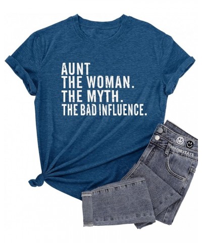 Aunt Shirts for Women Auntie T-Shirt Aunt to Be Gifts Casual Letter Print Tee Tops Aunt Gift Funny Saying Dark Blue $11.27 T-...