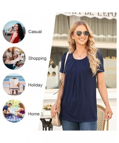 2024 Women's Summer Tunic Top Short Sleeve Casual Tshirts Pleated Loose Blouses for Leggings Leaf Green $10.25 Tops