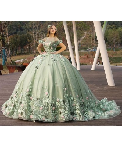 Off Shoulder Quinceanera Dresses Ball Gown 2024 with Train Sparkly Beaded Sweet 16 Dresses Lace Ball Gowns Navy Blue $71.05 D...