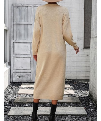 Midi Sweater Dress for Women Oversized Button V Neck Waffle Knit Dresses Fall Maxi Dress Apricot $25.07 Dresses