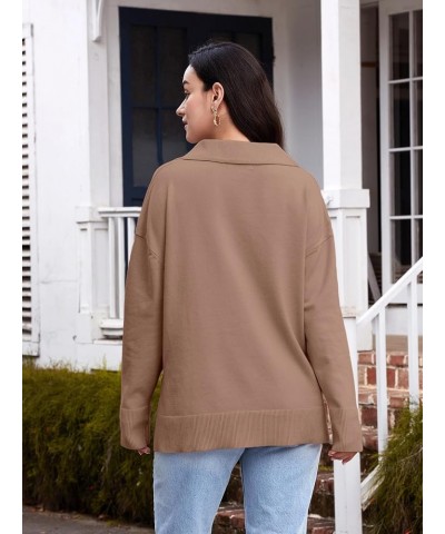 Womens V Neck Collared Oversized Fall Sweater 2023 Sexy Long Sleeve Knit Pullover Tunic Sweaters Top Dark Apricot $14.35 Swea...