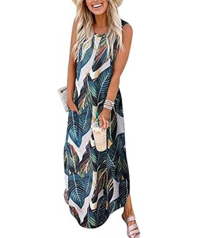 Maxi Dress for Women Summer,Women's Casual Loose Summer Long Dress Sleeveless Split Beach Maxi Dresses with Pocket A00-multic...