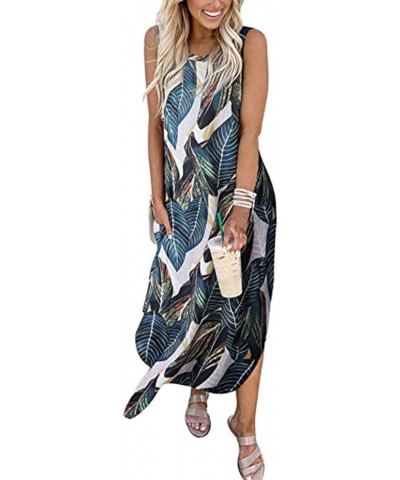 Maxi Dress for Women Summer,Women's Casual Loose Summer Long Dress Sleeveless Split Beach Maxi Dresses with Pocket A00-multic...