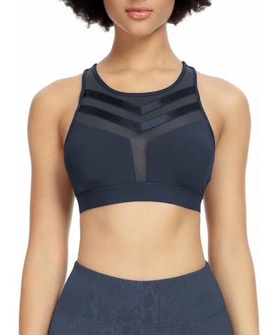 Sports Bra Longline Padded Bra Yoga Crop Tank Tops Fitness Workout Bra for Women Dark Blue -8203b $12.31 Activewear