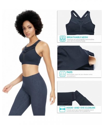 Sports Bra Longline Padded Bra Yoga Crop Tank Tops Fitness Workout Bra for Women Dark Blue -8203b $12.31 Activewear