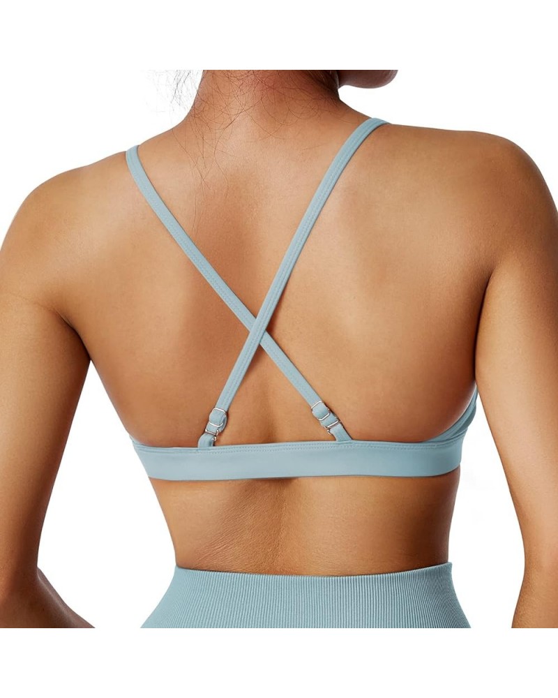 Women Workout Sports Bras Criss Cross Padded Support Yoga Bra Fitness Crop Tank Tops Light Blue-4 $11.79 Lingerie