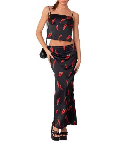 Women 2 Piece Long Skirt Sets Sleeveless Crop Camis Bodycon Maxi Midi Skirts Y2k Two Piece Outfit Beach Wear W-black $13.19 S...