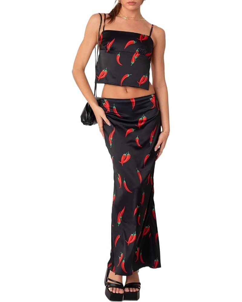 Women 2 Piece Long Skirt Sets Sleeveless Crop Camis Bodycon Maxi Midi Skirts Y2k Two Piece Outfit Beach Wear W-black $13.19 S...