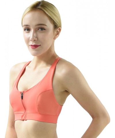 Women UPF50+ Swim Front Zip Crop Tank Bra Short Top Sports Bras Swimsuit Rash Guard (RFZST) Coral $9.90 Swimsuits