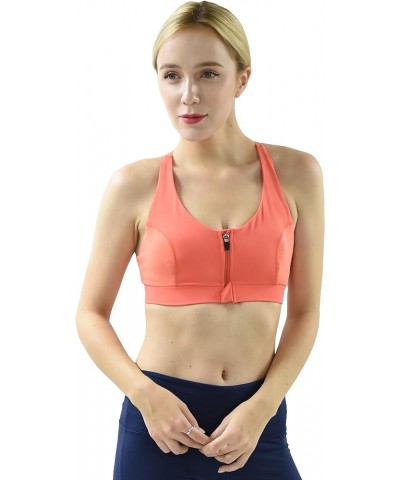 Women UPF50+ Swim Front Zip Crop Tank Bra Short Top Sports Bras Swimsuit Rash Guard (RFZST) Coral $9.90 Swimsuits