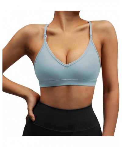 Women Workout Sports Bras Criss Cross Padded Support Yoga Bra Fitness Crop Tank Tops Light Blue-4 $11.79 Lingerie