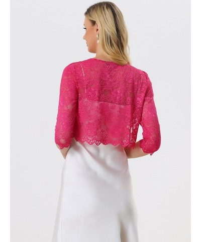 Women's Elegant Sheer Floral Lace Shrug Top Cropped Bolero Cardigan Hot Pink $14.78 Sweaters