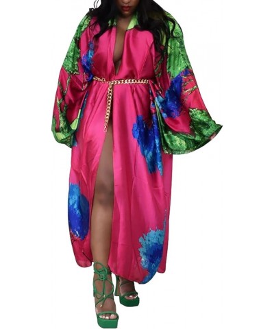 Women's Flowy Kimono Cardigan Floral Print Jacket Faux Silk Trench Coat Casual Summer Swimsuit Coverups Rosa Red $15.12 Sweaters