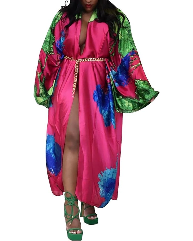 Women's Flowy Kimono Cardigan Floral Print Jacket Faux Silk Trench Coat Casual Summer Swimsuit Coverups Rosa Red $15.12 Sweaters