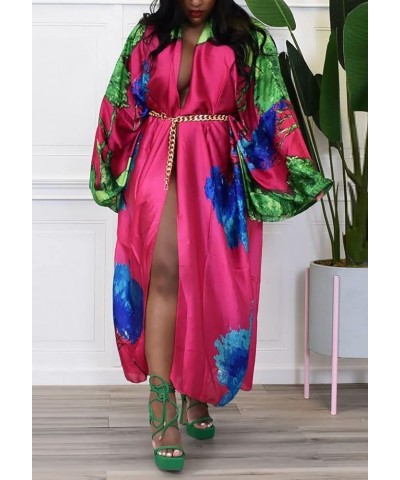 Women's Flowy Kimono Cardigan Floral Print Jacket Faux Silk Trench Coat Casual Summer Swimsuit Coverups Rosa Red $15.12 Sweaters