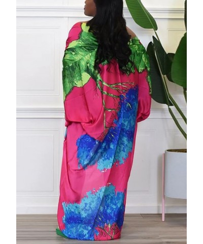 Women's Flowy Kimono Cardigan Floral Print Jacket Faux Silk Trench Coat Casual Summer Swimsuit Coverups Rosa Red $15.12 Sweaters