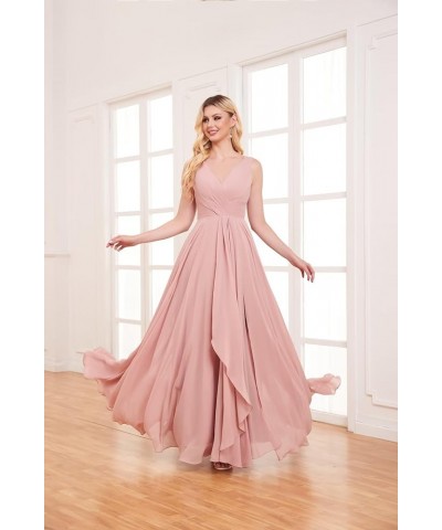 V Neck Long Bridesmaid Dresses for Women A Line Pleated Chiffon Ruffles Formal Evening Dresses with Slit Teal $25.49 Dresses