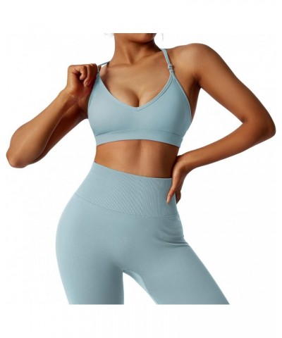 Women Workout Sports Bras Criss Cross Padded Support Yoga Bra Fitness Crop Tank Tops Light Blue-4 $11.79 Lingerie