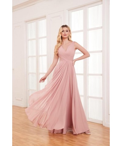 V Neck Long Bridesmaid Dresses for Women A Line Pleated Chiffon Ruffles Formal Evening Dresses with Slit Teal $25.49 Dresses