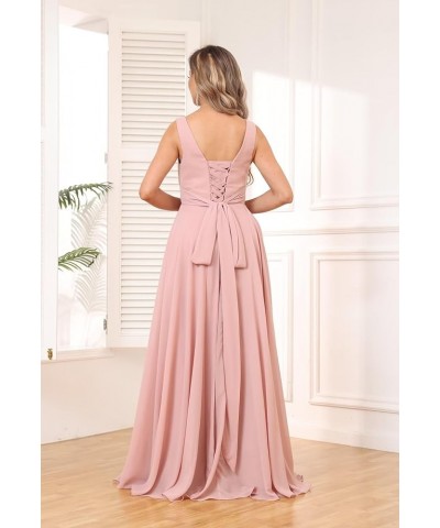 V Neck Long Bridesmaid Dresses for Women A Line Pleated Chiffon Ruffles Formal Evening Dresses with Slit Teal $25.49 Dresses