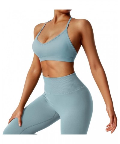 Women Workout Sports Bras Criss Cross Padded Support Yoga Bra Fitness Crop Tank Tops Light Blue-4 $11.79 Lingerie