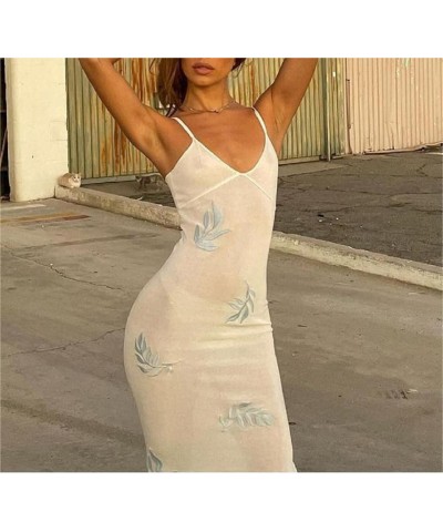 Print Knit Bodycon Dress for Women Y2k Spaghetti Strap Sleeveless Cut Out Maxi Dress Sexy Backless Slip Dress A1-white $14.74...