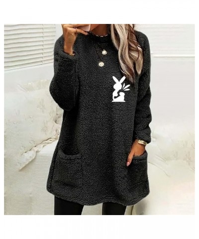 Women's Fleece Sweatshirts Long Sleeve Hoodless Pullover Tops Winter Warm Coat With Pockets Solid Color Clothes Black-i $3.74...